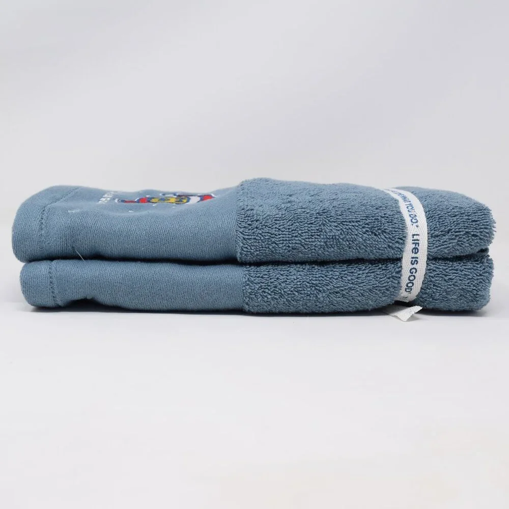 Life Is Good Dog Holiday Towels Blue Embroidered Winter Christmas Santa Set New